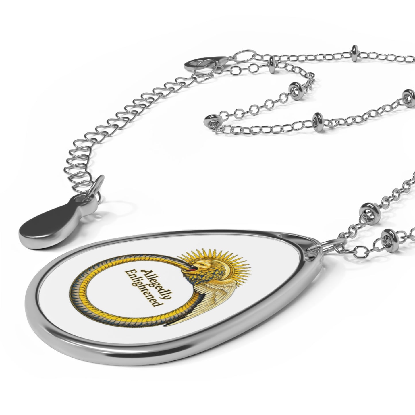 Allegedly Enlightened Oval Pendant Necklace — Spiritual Sun Snake Symbol Jewelry