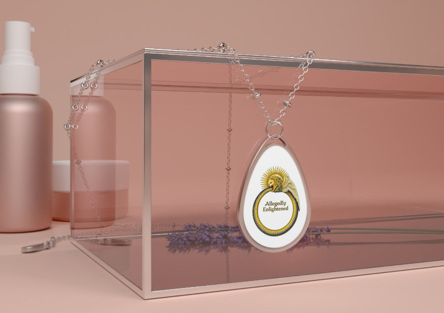 Allegedly Enlightened Oval Pendant Necklace — Spiritual Sun Snake Symbol Jewelry